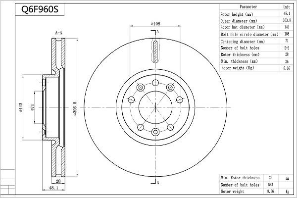 Aisin Q6F960S - Brake Disc autospares.lv