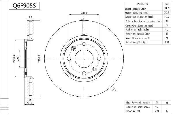 Aisin Q6F905S - Brake Disc autospares.lv