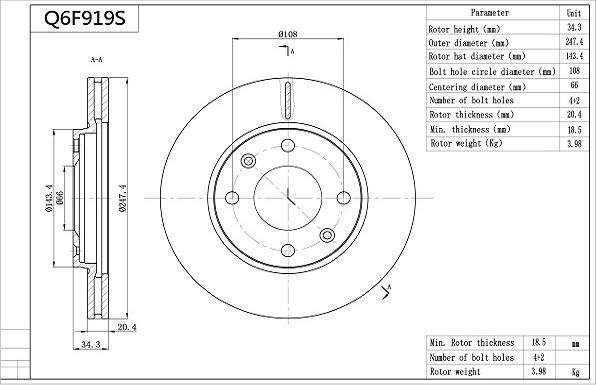 Aisin Q6F919S - Brake Disc autospares.lv