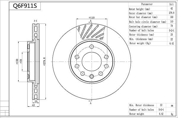 Aisin Q6F911S - Brake Disc autospares.lv