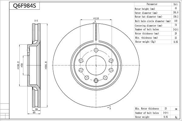 Aisin Q6F984S - Brake Disc autospares.lv