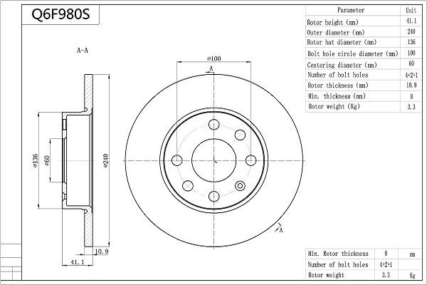 Aisin Q6F980S - Brake Disc autospares.lv