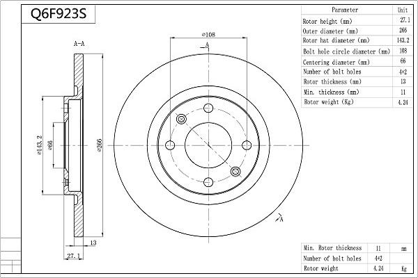 Aisin Q6F923S - Brake Disc autospares.lv