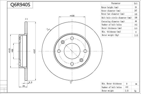 Aisin Q6R940S - Brake Disc autospares.lv