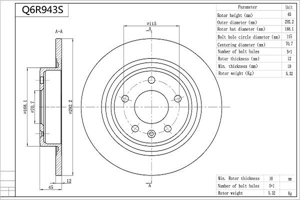 Aisin Q6R943S - Brake Disc autospares.lv