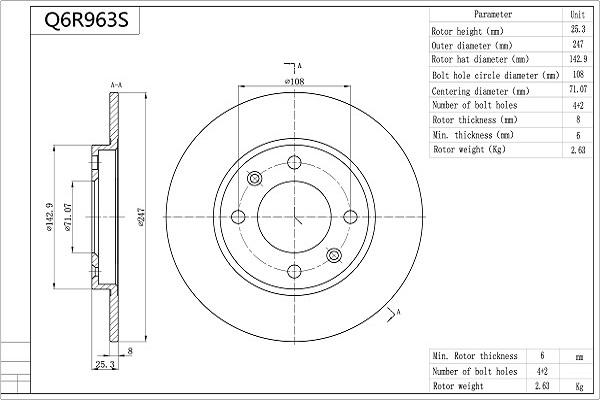 Aisin Q6R963S - Brake Disc autospares.lv