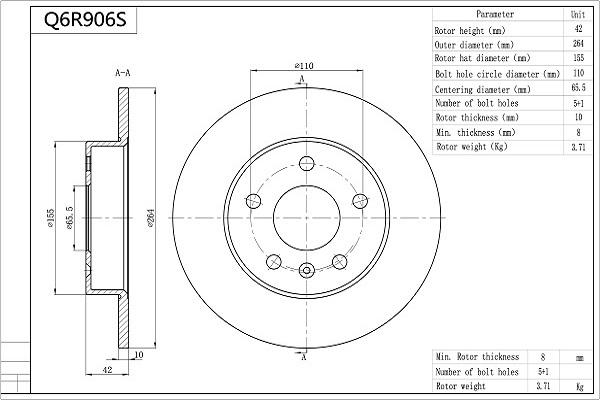 Aisin Q6R906S - Brake Disc autospares.lv