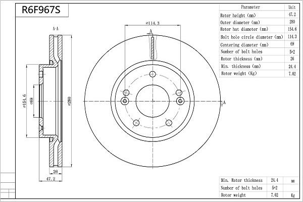 Aisin R6F967S - Brake Disc autospares.lv