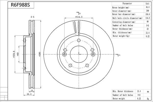 Aisin R6F988S - Brake Disc autospares.lv