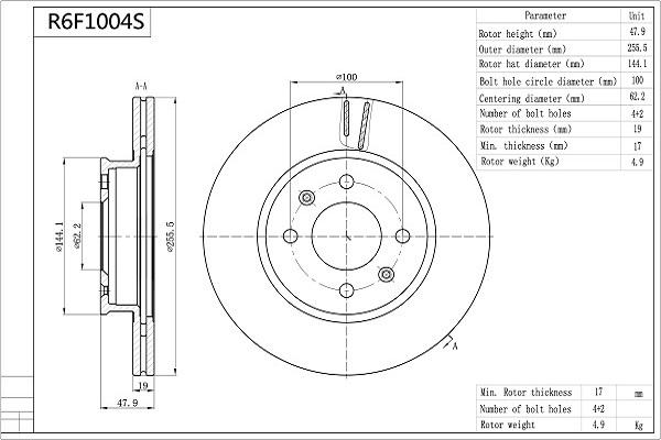 AISIN R6F1004S - Brake Disc autospares.lv