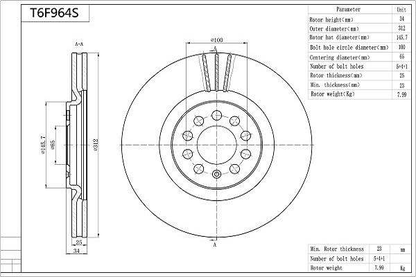 Aisin T6F964S - Brake Disc autospares.lv