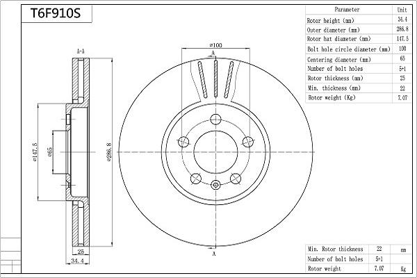 Aisin T6F910S - Brake Disc autospares.lv