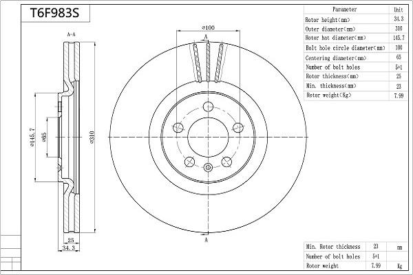 AISIN T6F983S - Brake Disc autospares.lv