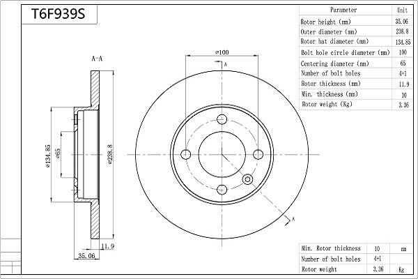 Aisin T6F939S - Brake Disc autospares.lv