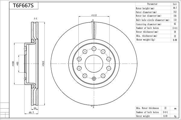 Aisin T6F667S - Brake Disc autospares.lv