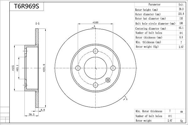 Aisin T6R969S - Brake Disc autospares.lv