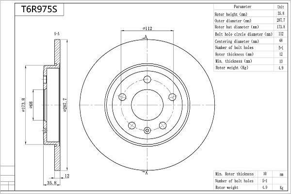 Aisin T6R975S - Brake Disc autospares.lv