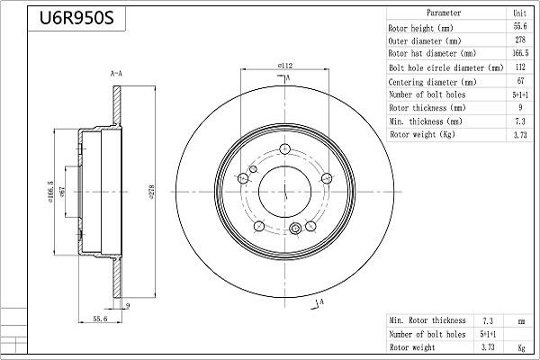 Aisin U6R950S - Brake Disc autospares.lv