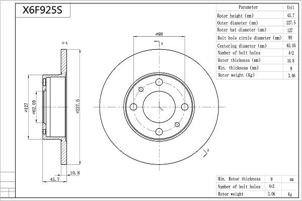 Aisin X6F925S - Brake Disc autospares.lv