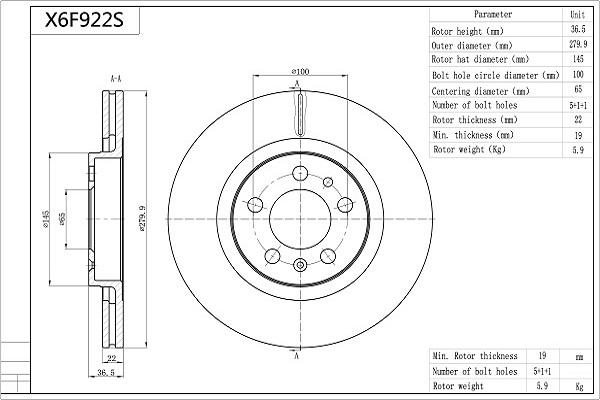 Aisin X6F922S - Brake Disc autospares.lv
