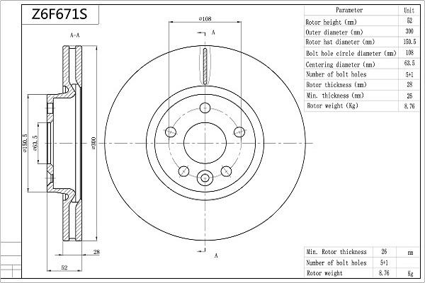 Aisin Z6F671S - Brake Disc autospares.lv