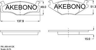 Akebono AN-4412K - Brake Pad Set, disc brake autospares.lv