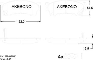 Akebono AN-447WK - Brake Pad Set, disc brake autospares.lv