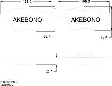 Akebono AN-4555K - Brake Pad Set, disc brake autospares.lv