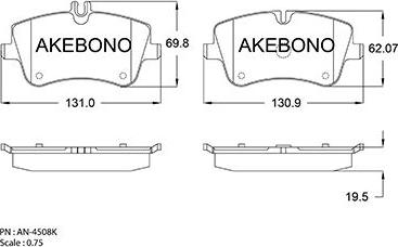 Akebono AN-4508K - Brake Pad Set, disc brake autospares.lv