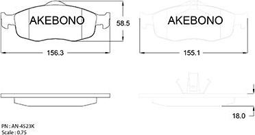 Akebono AN-4523K - Brake Pad Set, disc brake autospares.lv