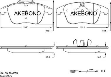 Akebono AN-4666WK - Brake Pad Set, disc brake autospares.lv