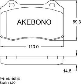 Akebono AN-4634K - Brake Pad Set, disc brake autospares.lv
