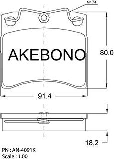 Akebono AN-4091KE - Brake Pad Set, disc brake autospares.lv