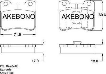 Akebono AN-4049K - Brake Pad Set, disc brake autospares.lv