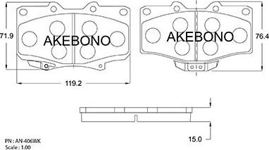 Akebono AN-406WK - Brake Pad Set, disc brake autospares.lv