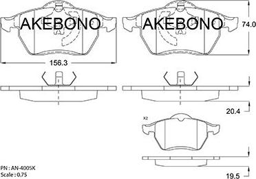 Akebono AN-4005K - Brake Pad Set, disc brake autospares.lv