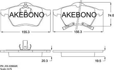 Akebono AN-4006WK - Brake Pad Set, disc brake autospares.lv