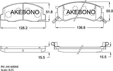 Akebono AN-408WKE - Brake Pad Set, disc brake autospares.lv