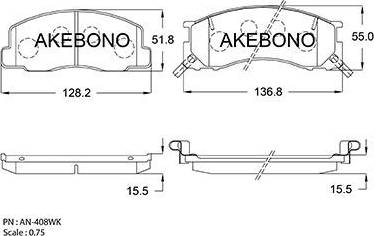 Akebono AN-408WK - Brake Pad Set, disc brake autospares.lv