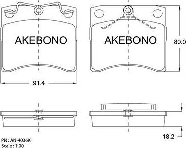 Akebono AN-4036K - Brake Pad Set, disc brake autospares.lv