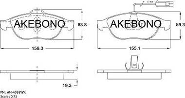 Akebono AN-4038WK - Brake Pad Set, disc brake autospares.lv