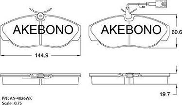 Akebono AN-4026WK - Brake Pad Set, disc brake autospares.lv