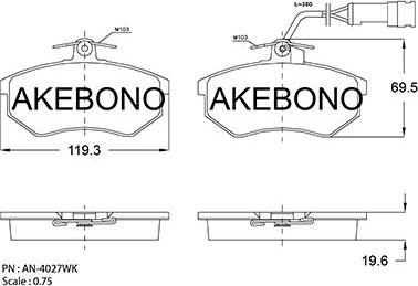 Akebono AN-4027WKE - Brake Pad Set, disc brake autospares.lv