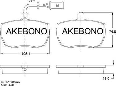 Akebono AN-4106WK - Brake Pad Set, disc brake autospares.lv