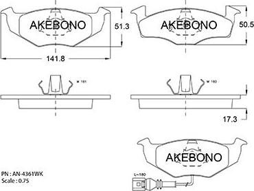 Akebono AN-4361WKE - Brake Pad Set, disc brake autospares.lv
