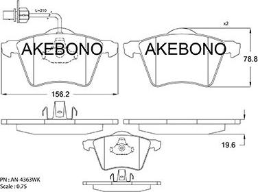 Akebono AN-4363WKE - Brake Pad Set, disc brake autospares.lv