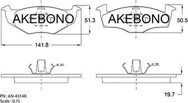 Akebono AN-4314K - Brake Pad Set, disc brake autospares.lv