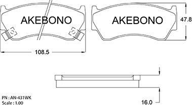 Akebono AN-431WK - Brake Pad Set, disc brake autospares.lv