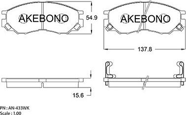 Akebono AN-433WKE - Brake Pad Set, disc brake autospares.lv