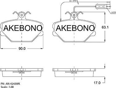 Akebono AN-4243WK - Brake Pad Set, disc brake autospares.lv